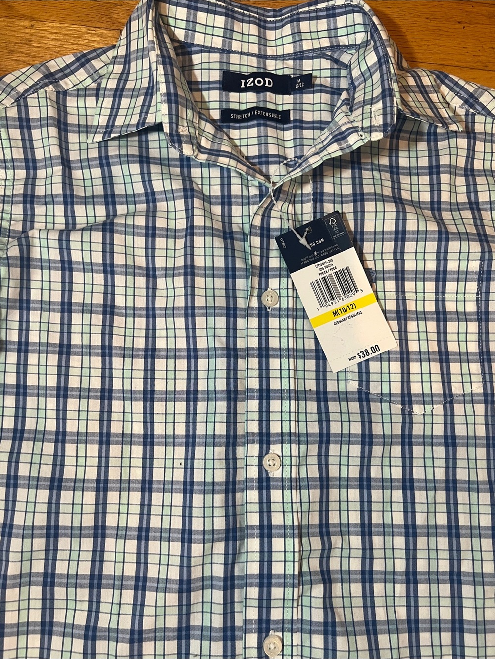 Izod Boys’ Green and Blue Plaid Button-Down Shirt
